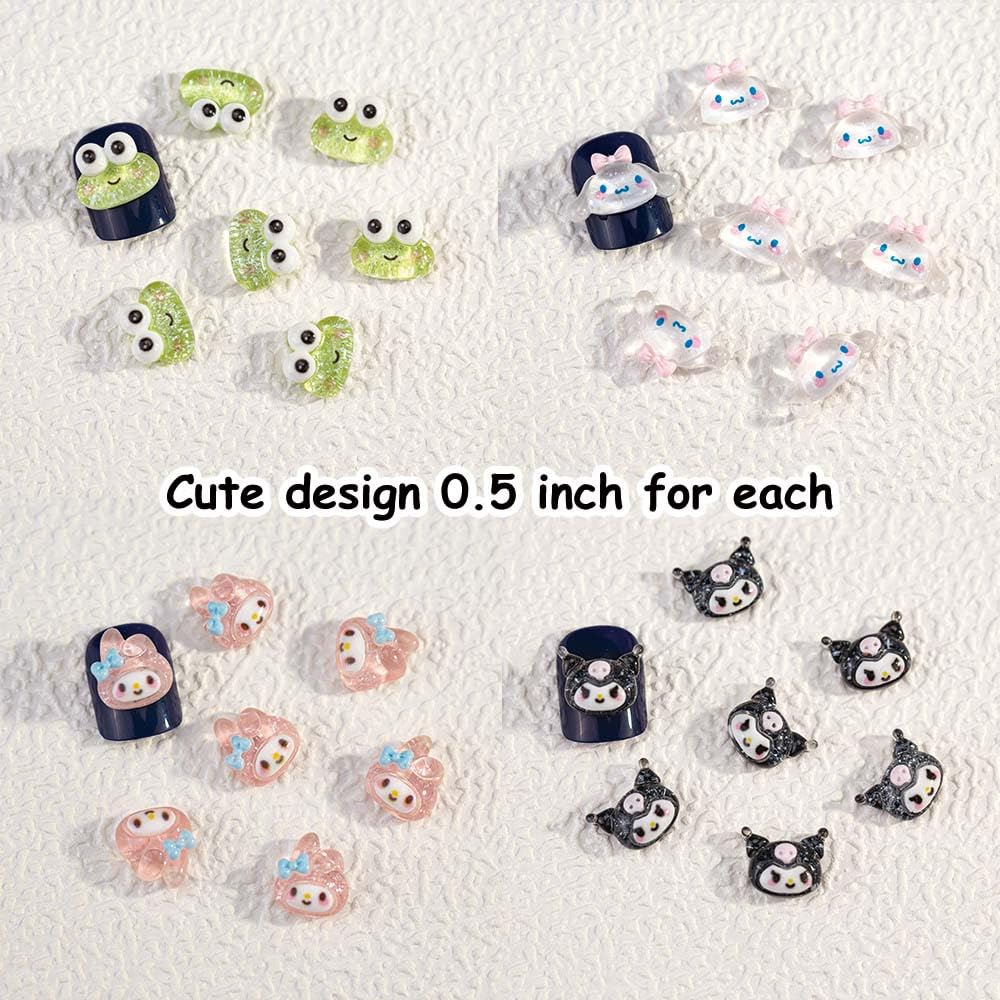 akutoer charms applied to nails in Y2K design, demonstrating playful manicure result