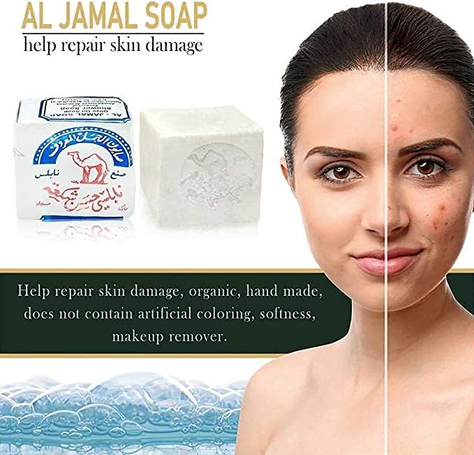 Al-Jamal label and ingredients panel emphasizing virgin olive oil simplicity and purity