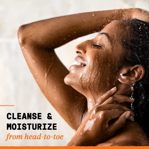 Alaffia being used as shampoo showing clean scalp and reduced flaking benefit