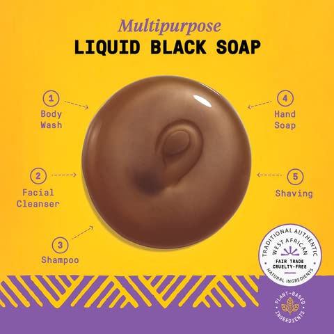 Alaffia bottle label detail showing ingredients and authentic African black soap heritage