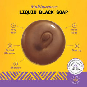 Alaffia bottle label detail showing ingredients and authentic African black soap heritage