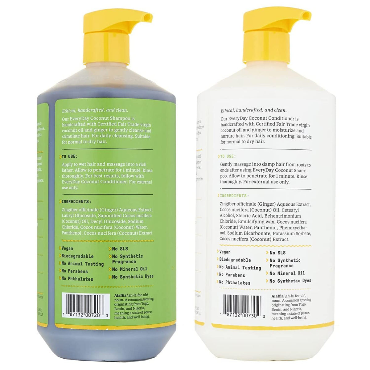 Alaffia shampoo pump closeup highlighting easy dispensing and clean formula benefit