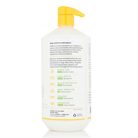 Alaffia label close-up listing coconut oil and ginger extract ingredients