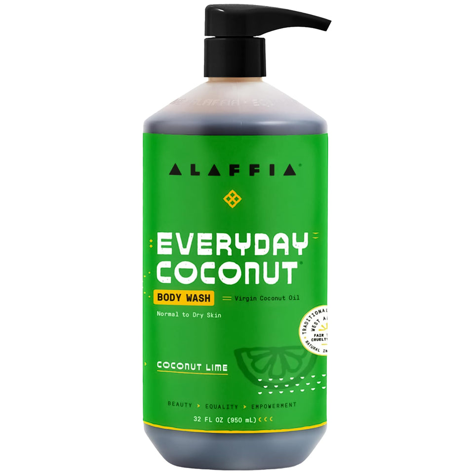 Alaffia front bottle showing label and 32 oz size for long-lasting use
