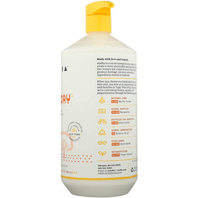 Alaffia back label close-up showing ingredients and fair-trade sourcing benefits