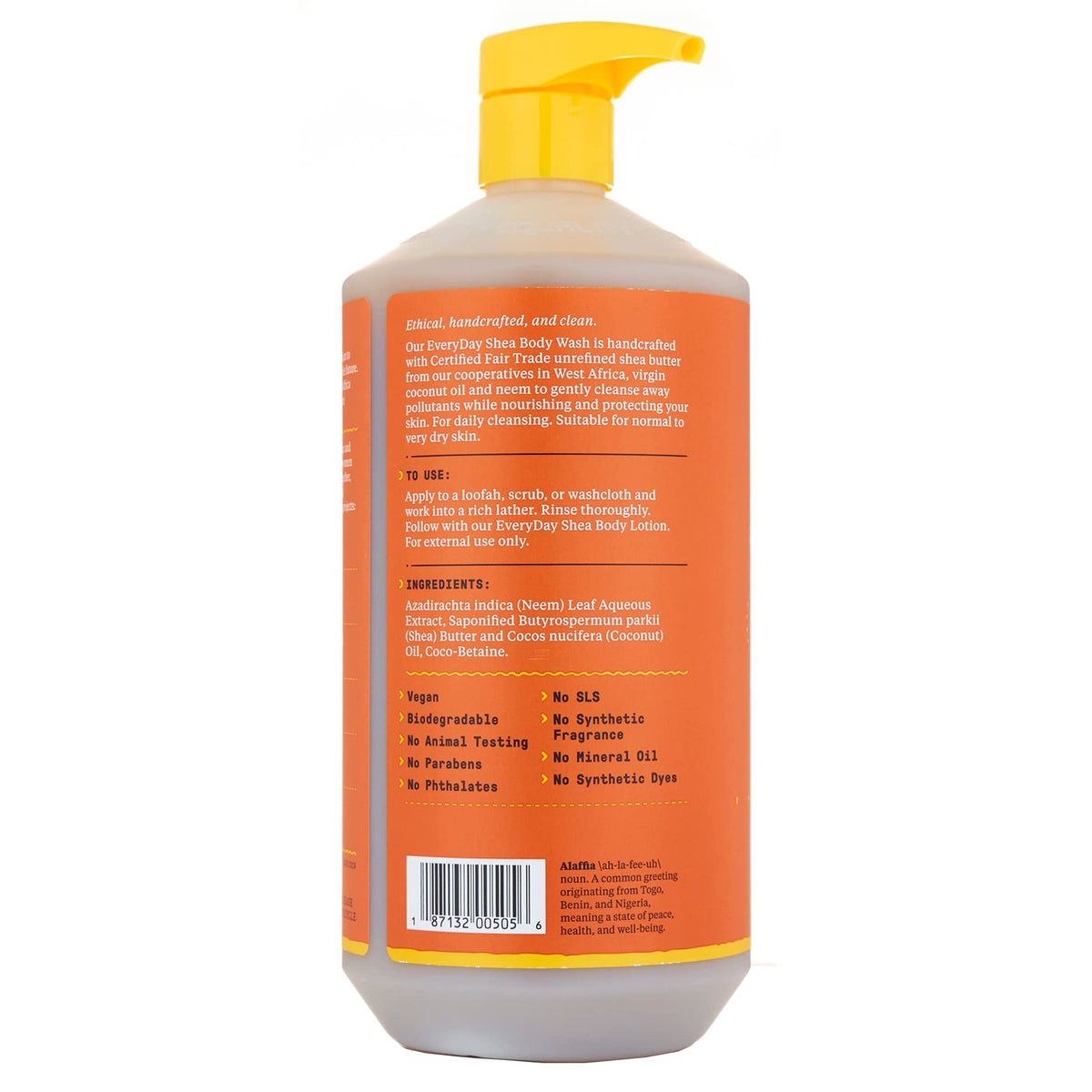 Close-up of Alaffia pump dispensing cleanser highlighting easy use and control