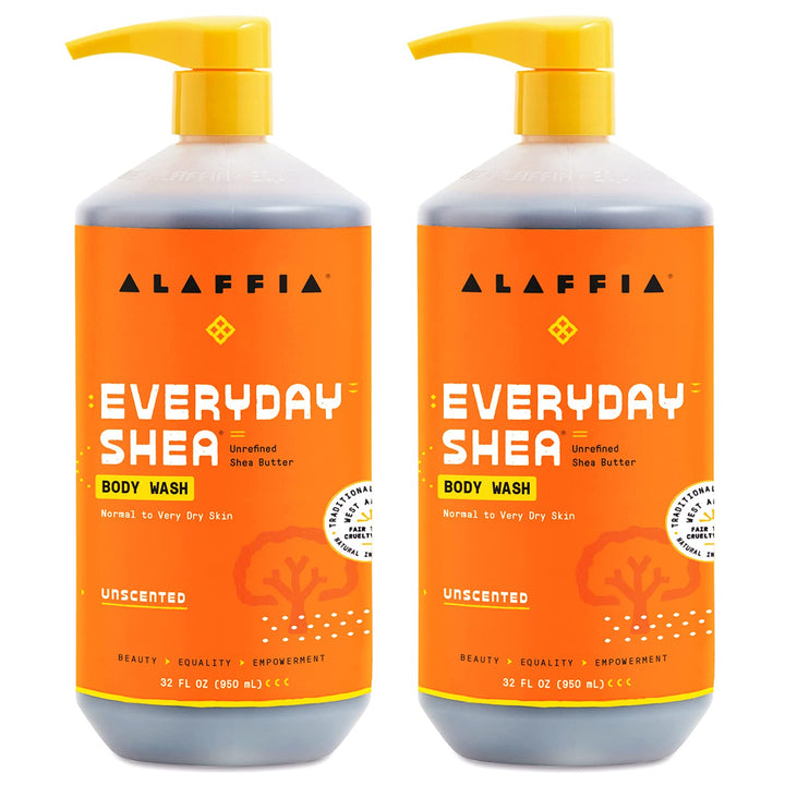 Alaffia front packaging showing clean unscented body wash bottle, gentle hydration