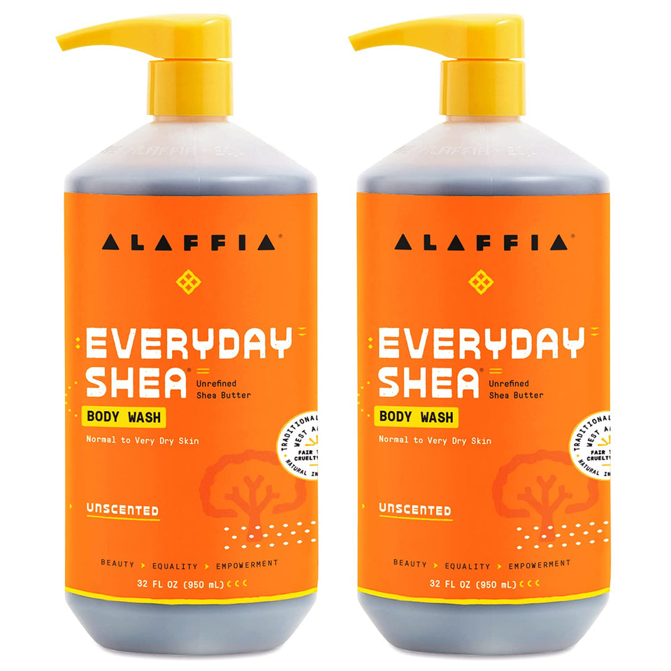 Alaffia front packaging showing clean unscented body wash bottle, gentle hydration