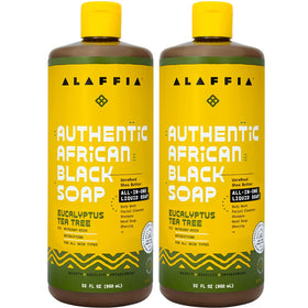 Alaffia front packaging showing eucalyptus tea tree and size, highlights convenience