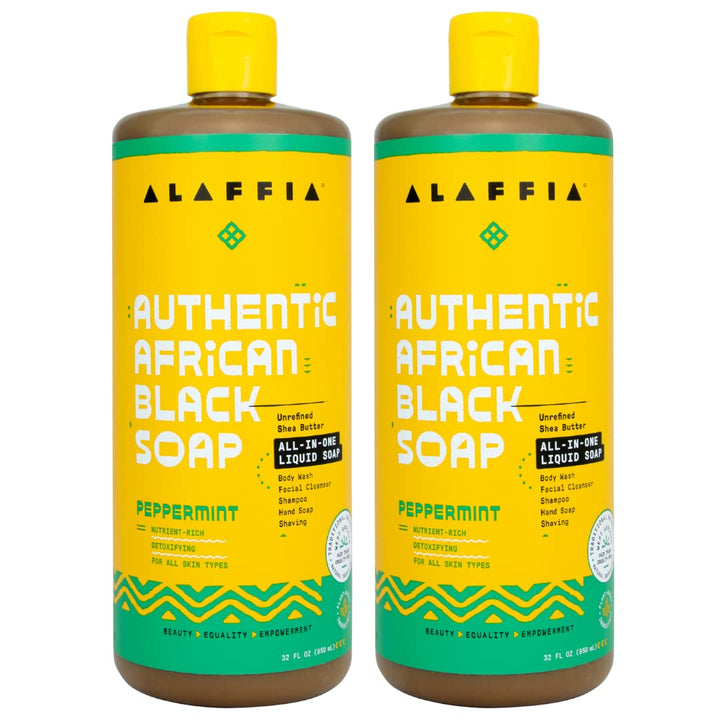 Alaffia front packaging peppermint 32 oz bottle showing label and benefit