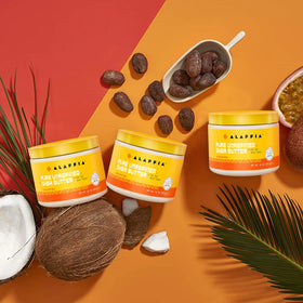 Alaffia jar on bathroom shelf in lifestyle scene promoting daily use