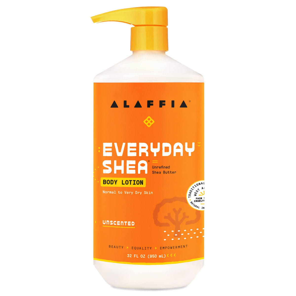 Alaffia front bottle view showing 32 fl oz size and unscented benefit