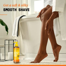 Alaffia creamy shaving lather on skin showing smooth glide and cushion