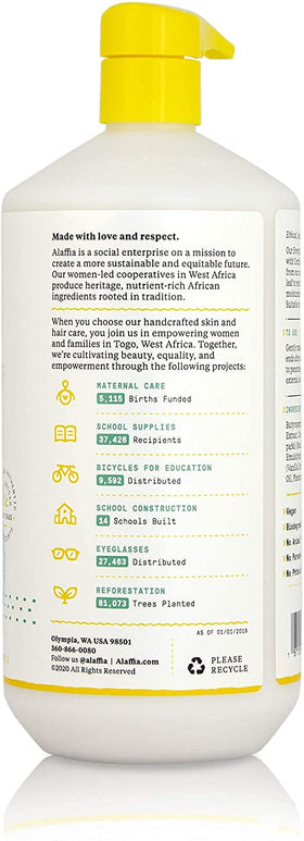 Alaffia pump dispensing conditioner, shows easy-use and controlled amount