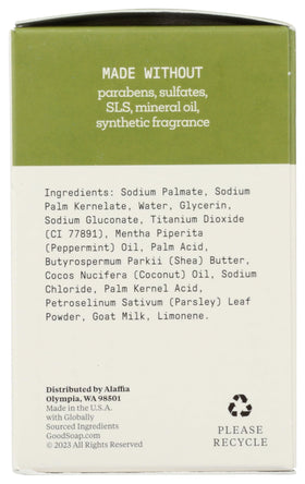 Alaffia soap in use washing hands showing refreshing peppermint scent and clean feel