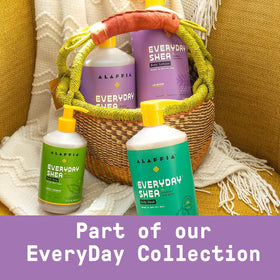 Alaffia 32 oz bottle beside everyday items to show true size