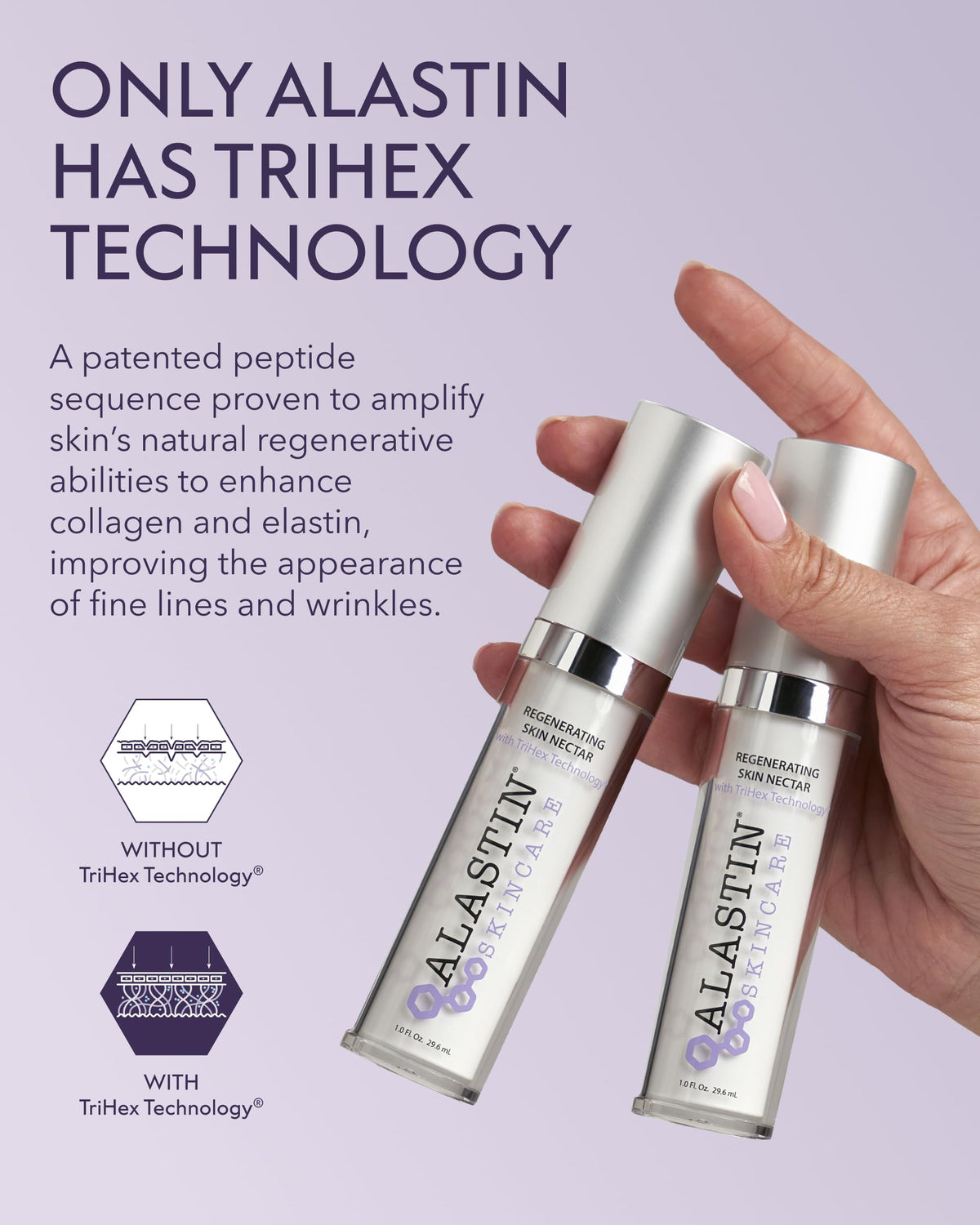 ALASTIN Skincare label close-up displaying TriHex Technology and ingredients