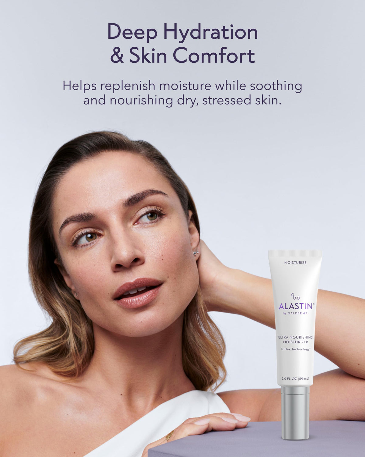 ALASTIN Skincare pumped cream on fingertip demonstrating easy dispense