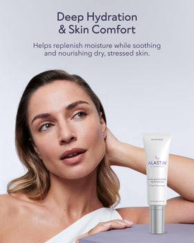 ALASTIN Skincare pumped cream on fingertip demonstrating easy dispense
