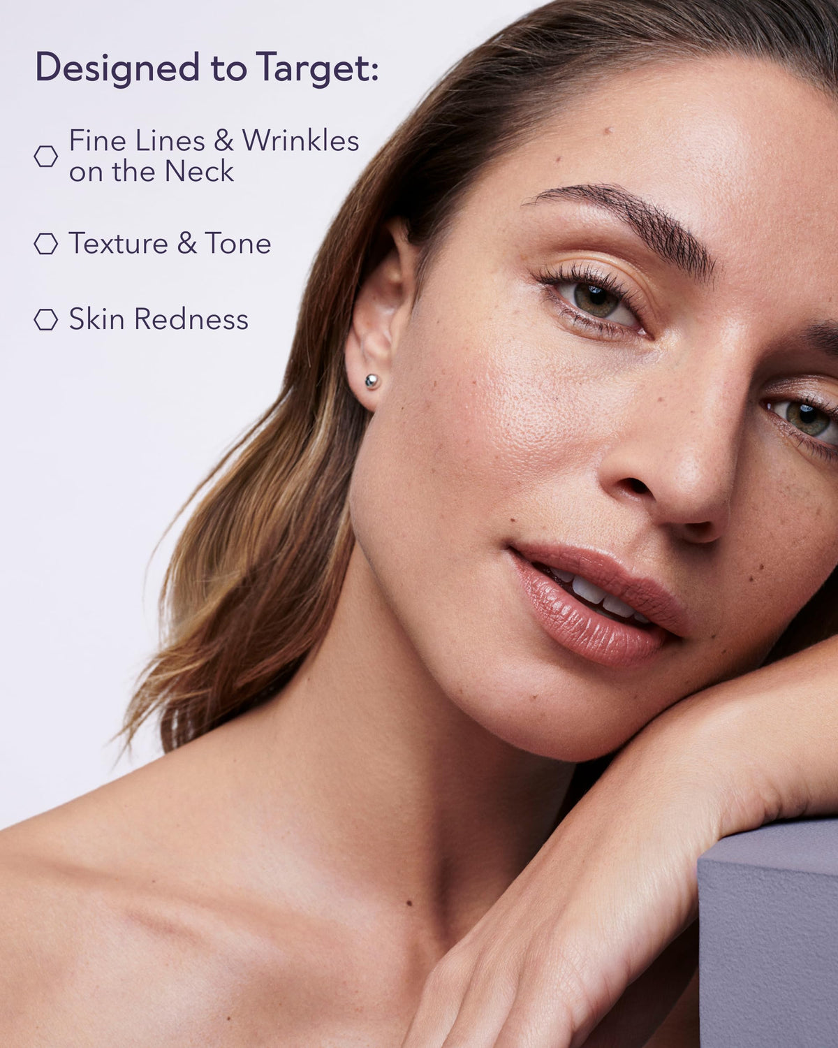 ALASTIN product in hand demonstrating easy application for neck benefit