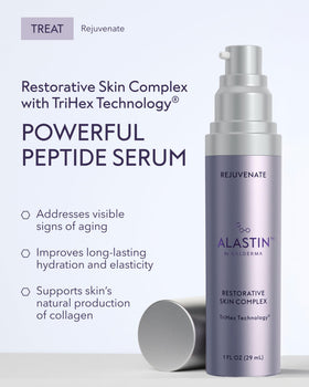 ALASTIN serum droplet on fingertip showing lightweight texture and quick absorption