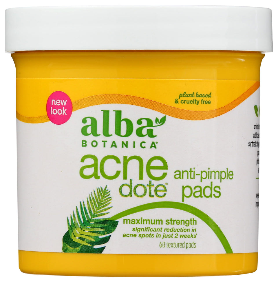 Alba Botanica front packaging showing 60-count pads and benefits