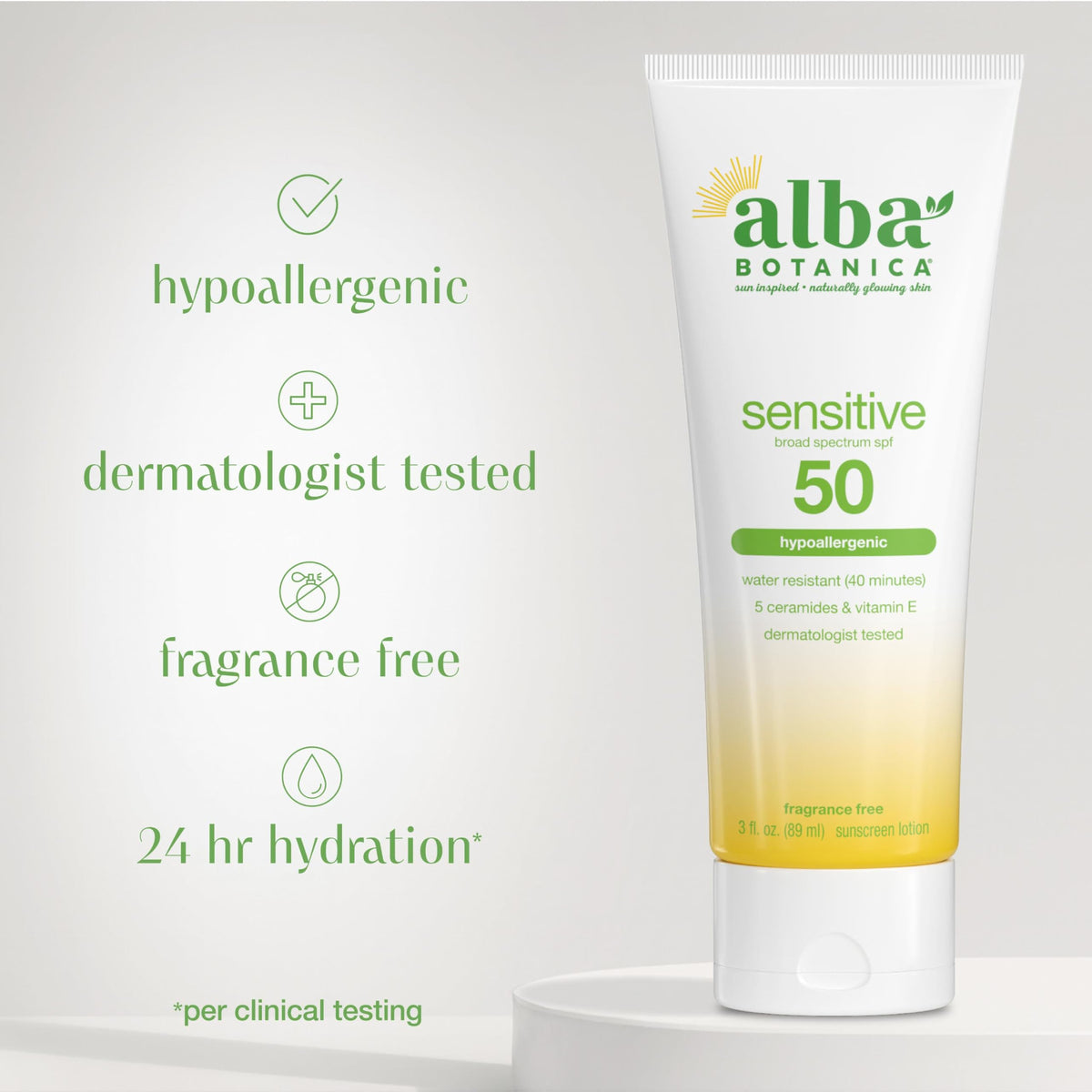 Alba Botanica sunscreen applied on arm demonstrating easy absorption