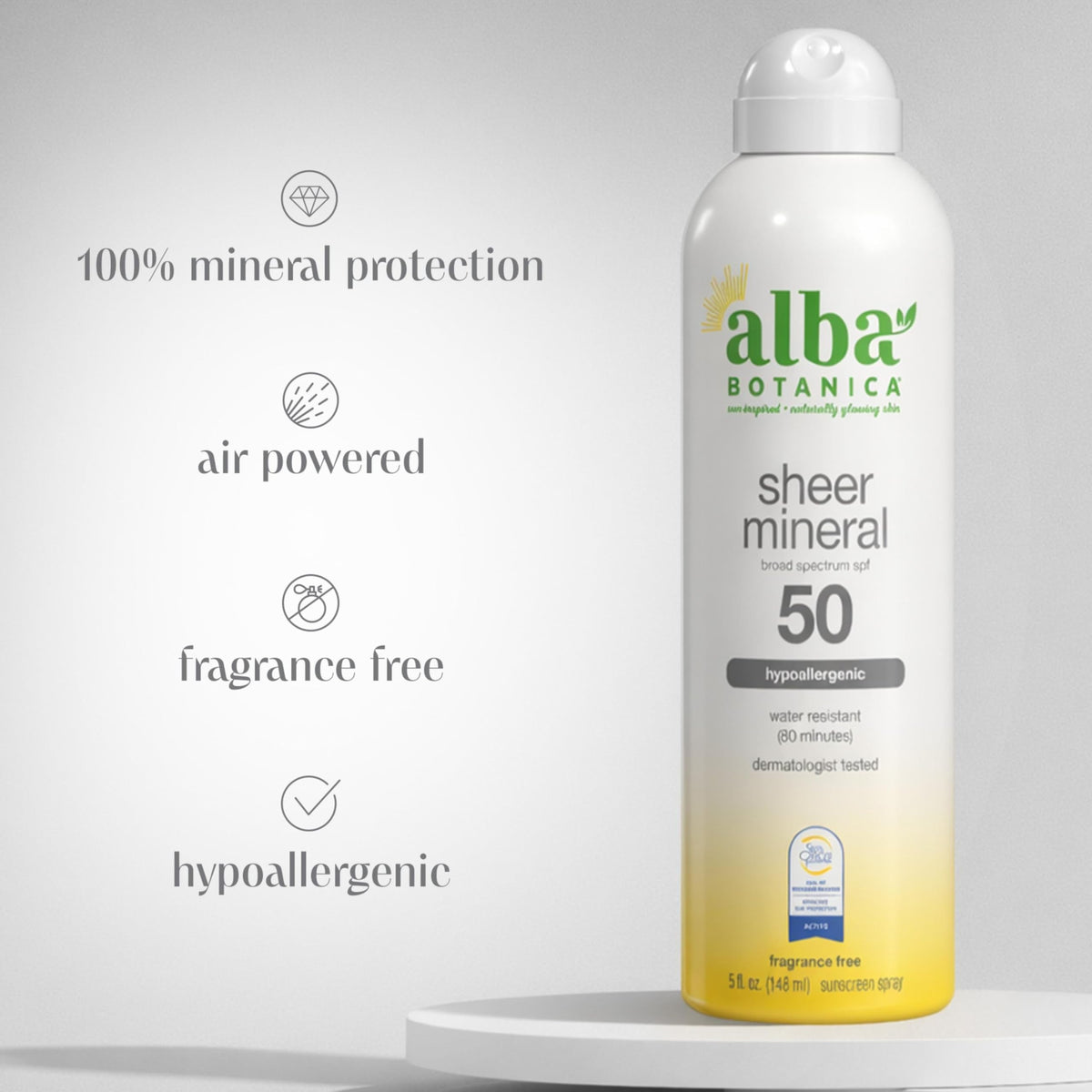 Alba Botanica close-up of spray mist texture for lightweight finish