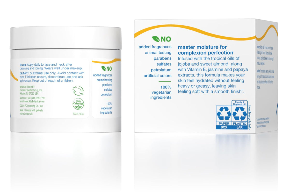 Alba Botanica cream texture close-up highlighting lightweight, non-greasy hydration
