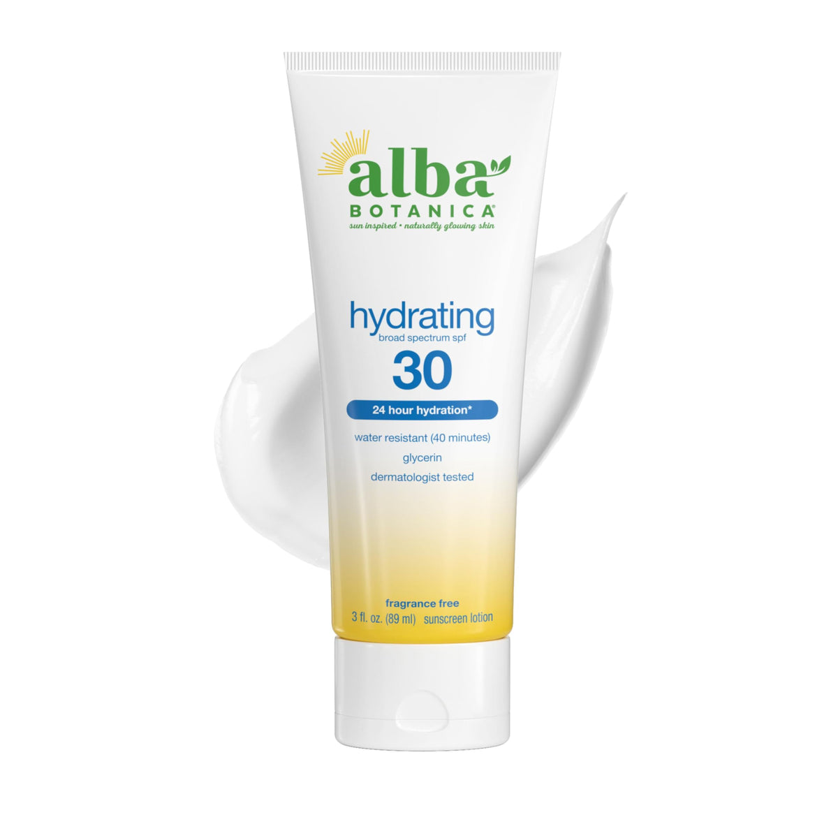Alba Botanica front bottle showing SPF 30 label and key benefits