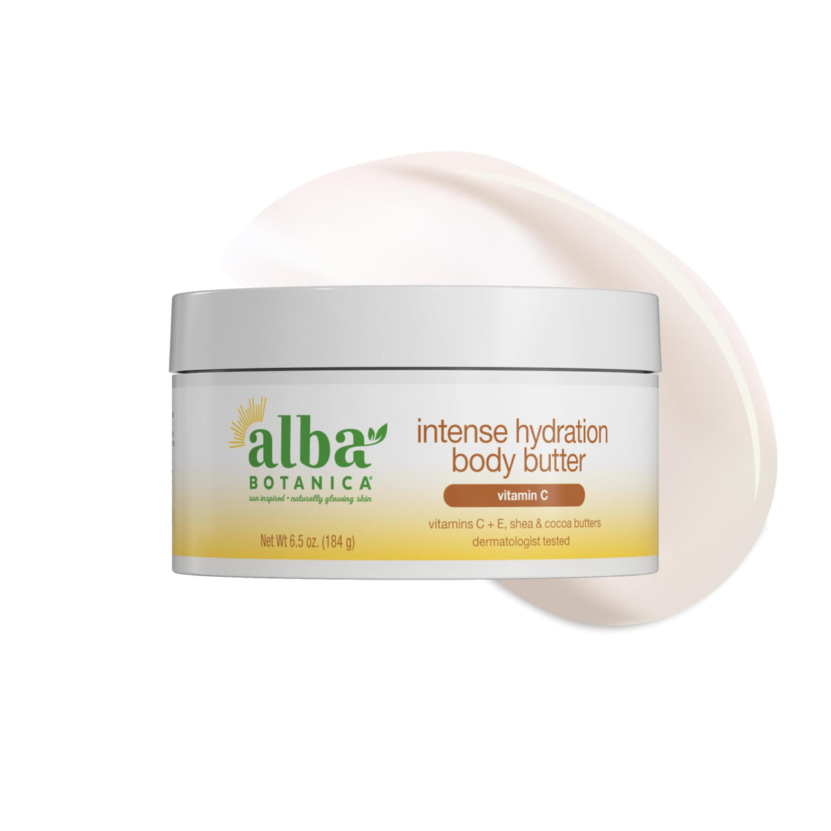 Alba Botanica front jar showing product and label with moisturizing promise