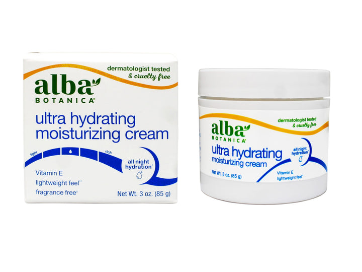 Alba Botanica jar front view showing 3 oz cream and lightweight benefit