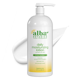 Alba Botanica front packaging showing 32 oz bottle and unscented benefit