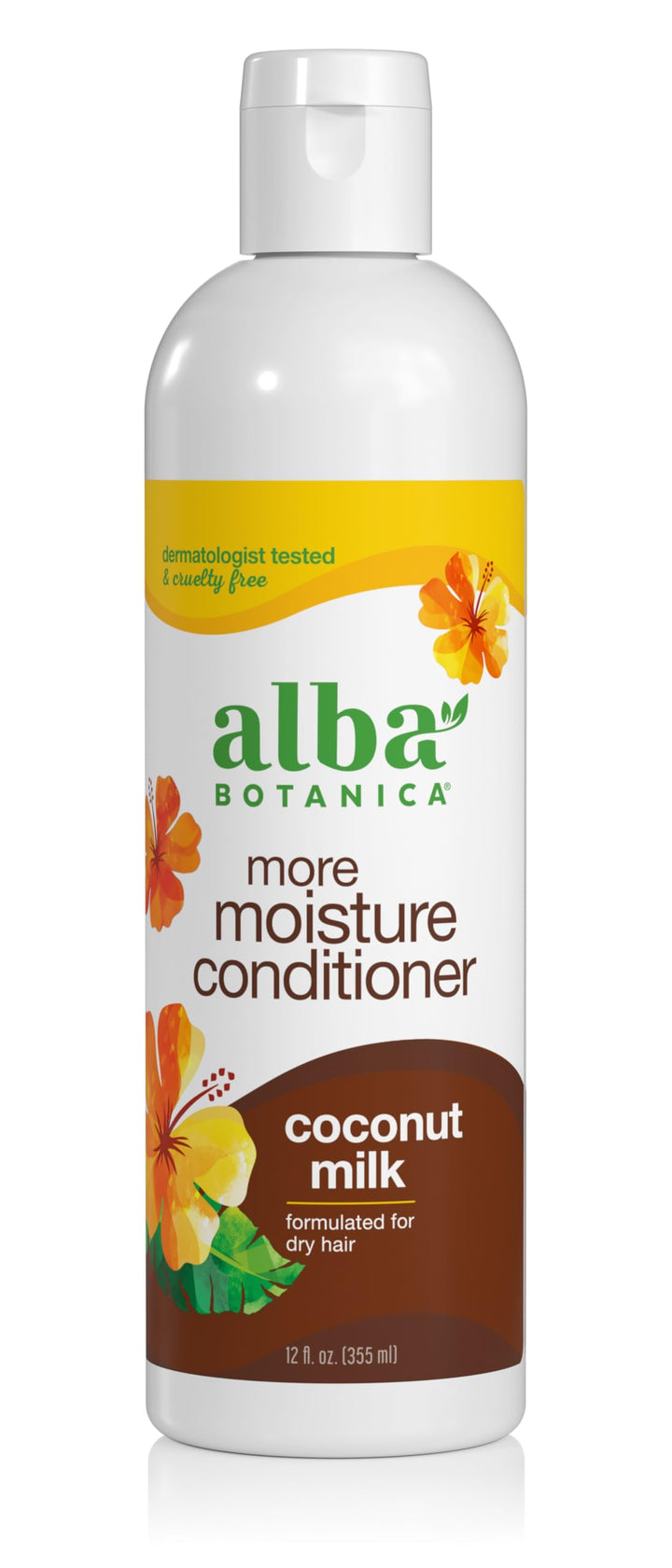 Alba Botanica front bottle packaging showing coconut milk hydration benefits