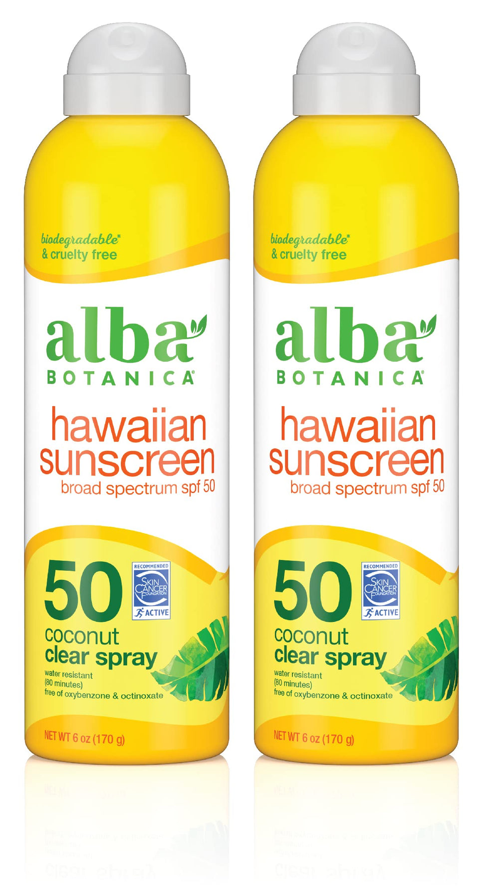 Alba Botanica front packaging showing SPF 50 and coconut scent benefit