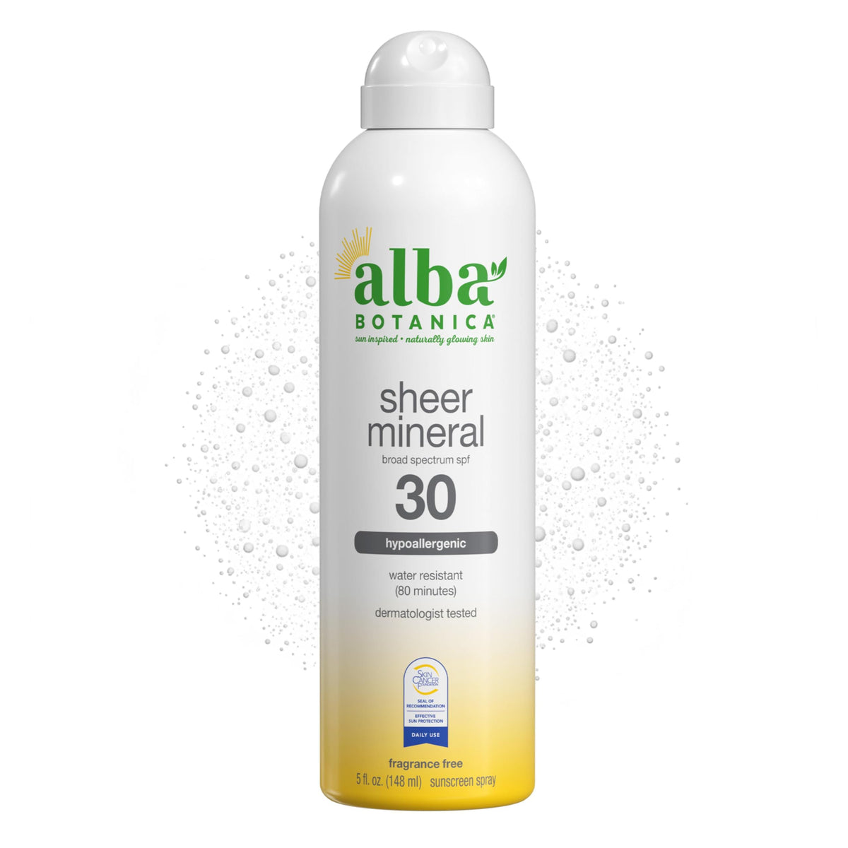 Alba Botanica front spray bottle showing label and SPF 30 protection