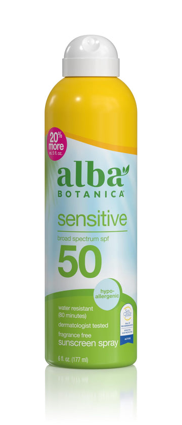 Alba Botanica front packaging showing SPF 50 and benefits