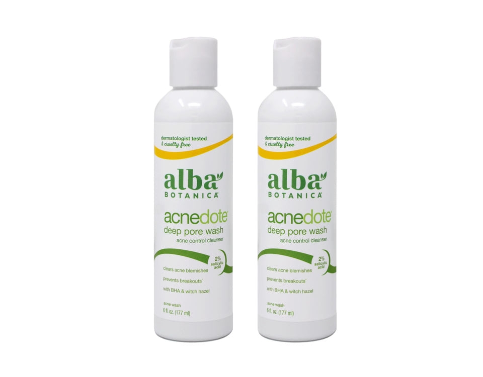 Alba Botanica front packaging showing bottle and benefit for clearer skin