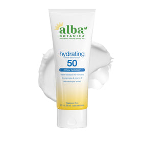 Alba Botanica front packaging showing SPF 50 and fragrance free benefit