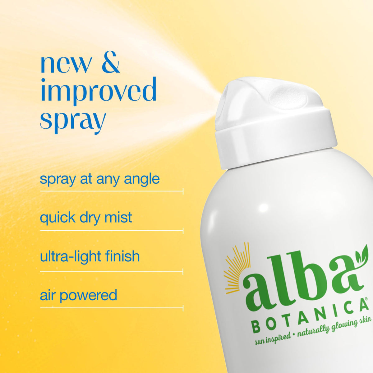 Alba Botanica spray applied to hand for even coverage before face use
