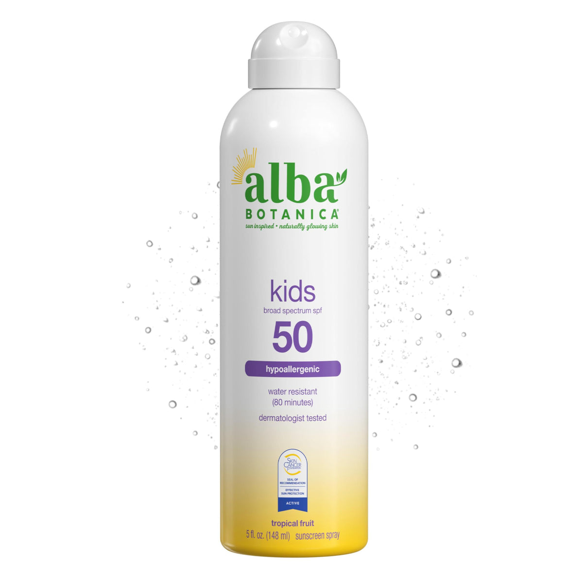 Alba Botanica front bottle view showing SPF 50 protection and benefits