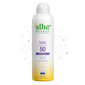 Alba Botanica front bottle view showing SPF 50 protection and benefits