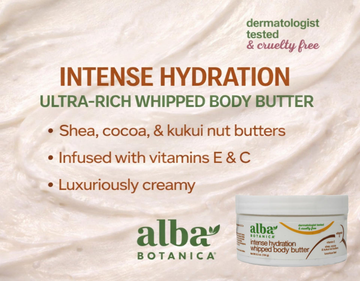 Two 6.5-ounce Alba Botanica bottles beside common items to show compact travel-friendly size