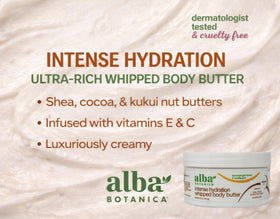 Two 6.5-ounce Alba Botanica bottles beside common items to show compact travel-friendly size
