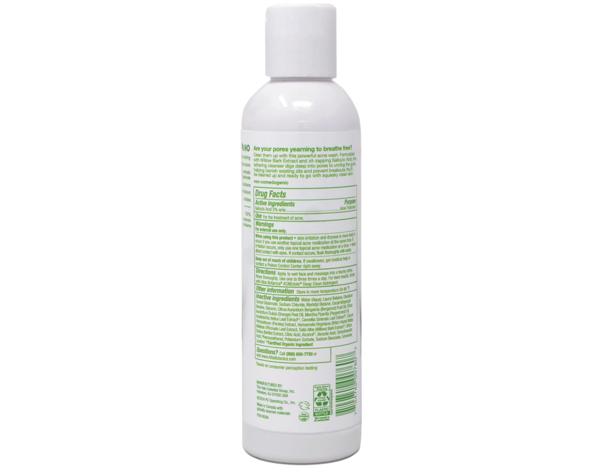 Alba Botanica label close-up highlighting 2% salicylic acid and botanicals