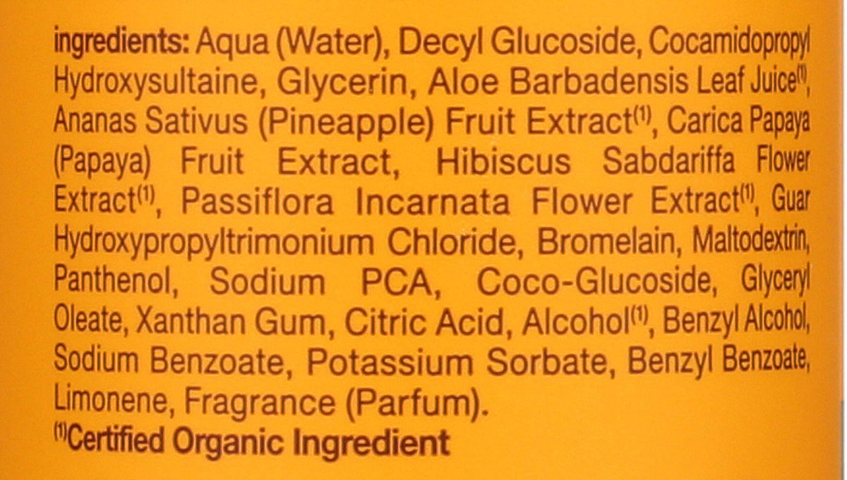 Alba Botanica product label highlighting ingredients and eco certifications