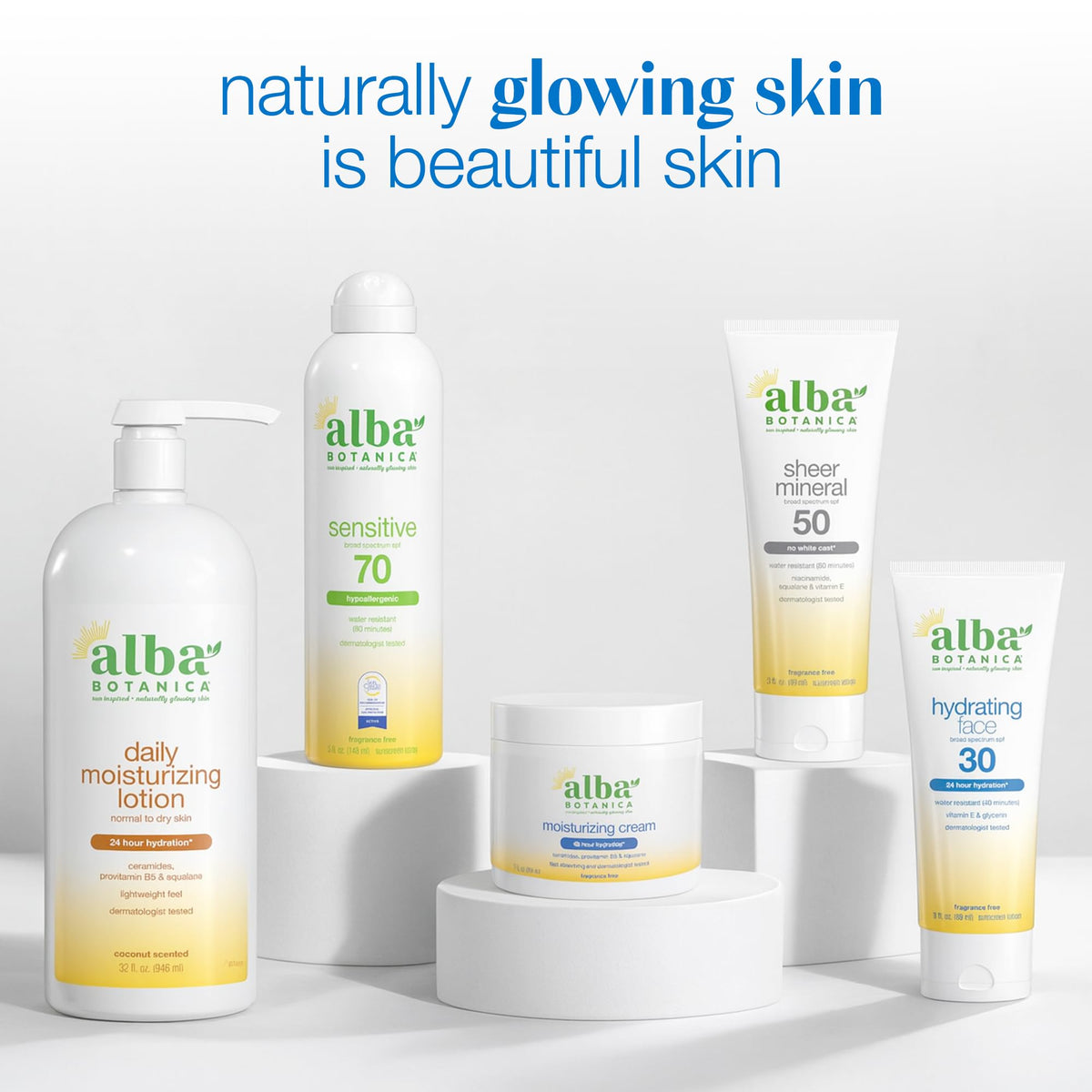 Alba Botanica label and botanicals highlighting aloe and sunflower oils