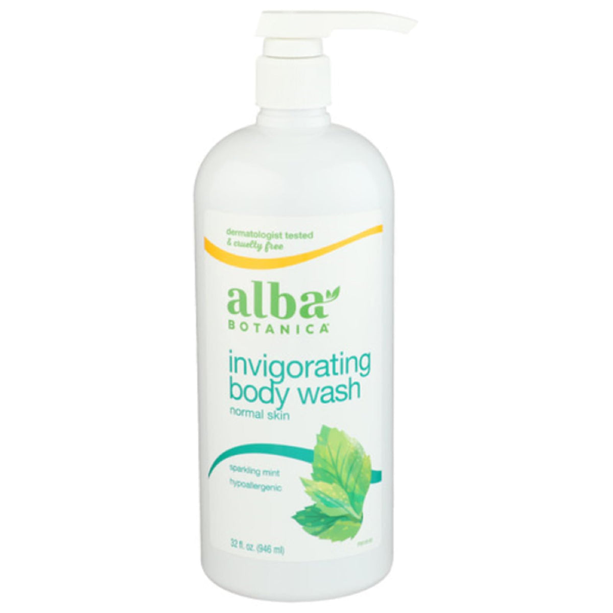 Alba Botanica front bottle of Sparkling Mint gel showing label and large 32 oz size