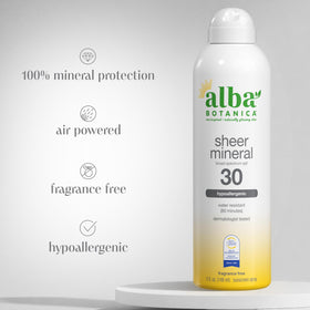 Alba Botanica being sprayed on shoulder for fast full-body coverage