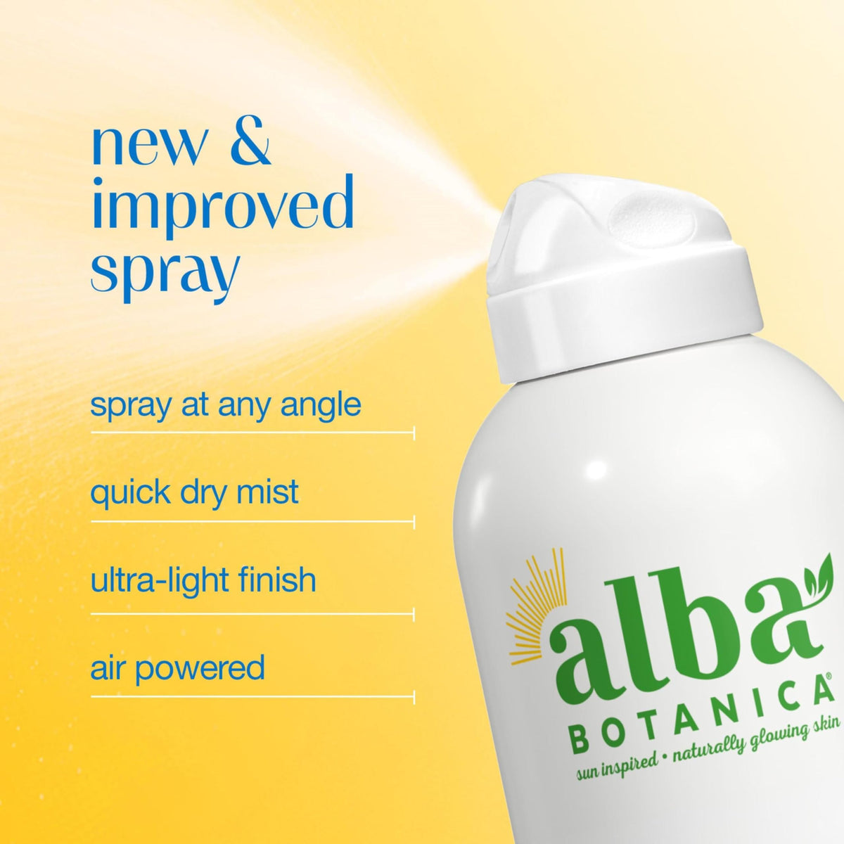 Alba Botanica spray applied to damp skin demonstrating easy on-the-go use